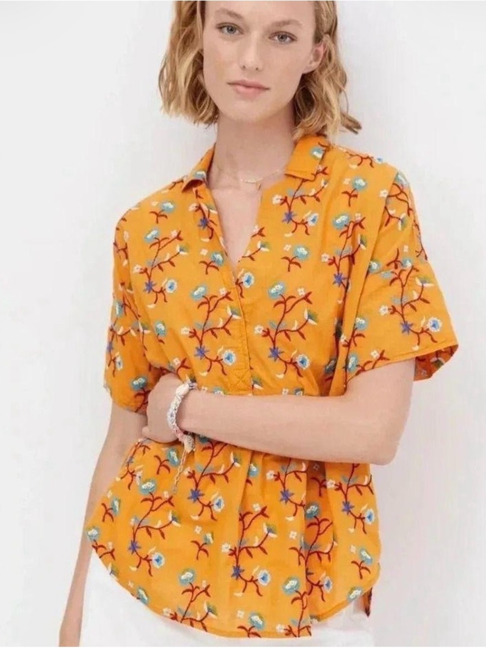 Pilcro Anthropologie Women’s Floral Button-Front Blouse - Orange